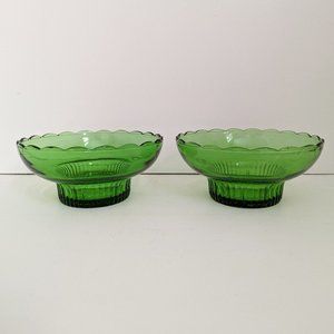 Pair of E.O. Brody Co. Green Glass Bowls with Scalloped Edges